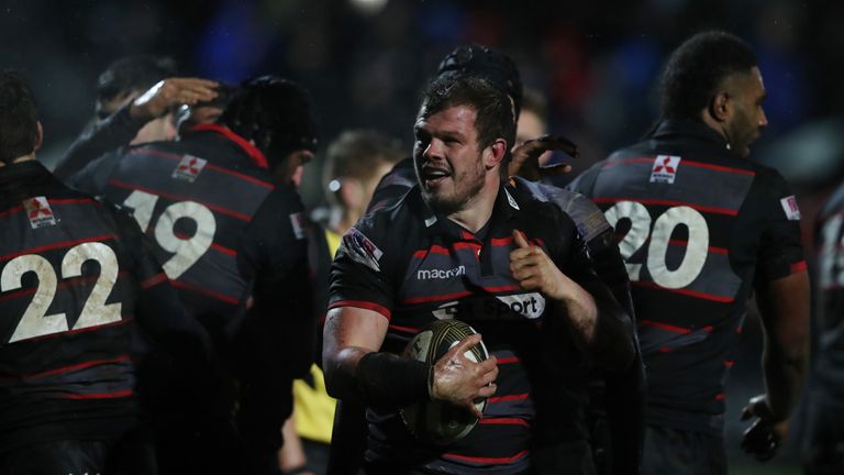 Replacement hooker Cameron Fenton celebrates after scoring the bonus-point try